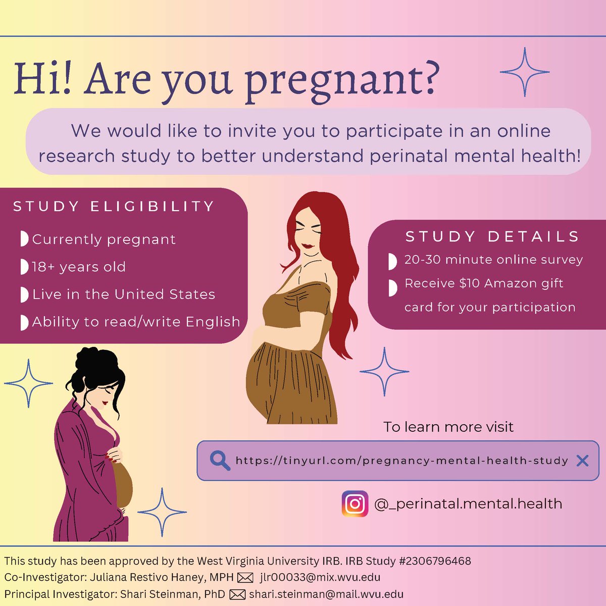 Please share our survey with your network! We are recruiting pregnant individuals to assess symptoms of anxiety, OCD, trauma during pregnancy. Visit wvu.qualtrics.com/jfe/form/SV_1Y… to complete the survey! #perinatalmentalhealth #perinatalresearch #postpartumdepression #postpartumocd
