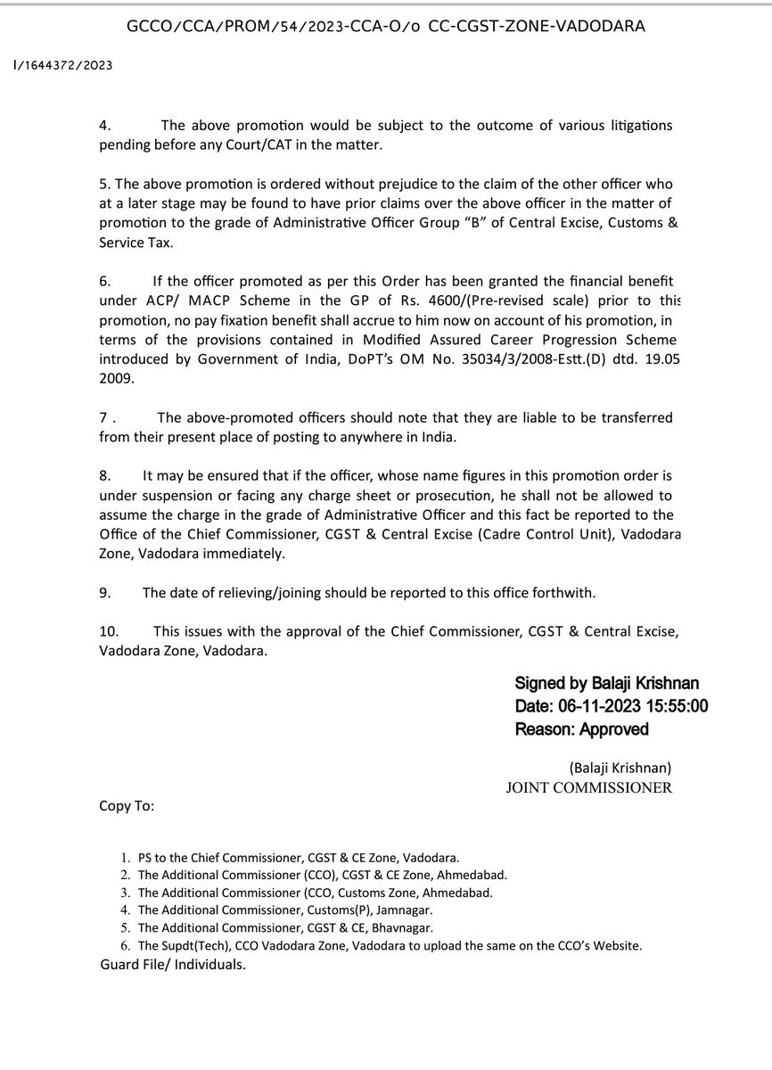 The association is thankful to Hon'ble Chief Commissioner of <a href="/cgstvdrzone/">CGST Vadodara Zone</a> Smt Rimjhim Prasad, immediate action has been taken by ma'am after joining, due to which 17 officers' have been promoted to the grade of AO and Inspector. 
<a href="/cbic_india/">CBIC</a> <a href="/dghrd_cbic/">DGHRD CBIC</a> <a href="/FinMinIndia/">Ministry of Finance</a>
