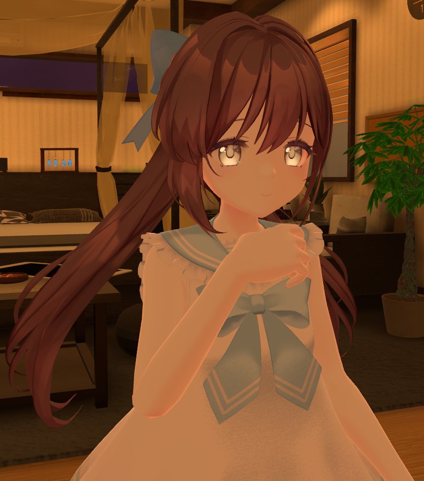 把自己的形象做进VRchat里啦——虽然就是我画的那些衣服没做（感觉做的话很麻烦），只能穿现有的衣服，不过看到自己的独特双马尾就很开心捏。

顺便一提，家人们可以随便加我VRchat的好友，然后看到我在线都可以随便进入我  的房间。不过有时候亮红灯就是在和金主做爱了请勿打扰！ https://t.co/iFsopdnZ7y