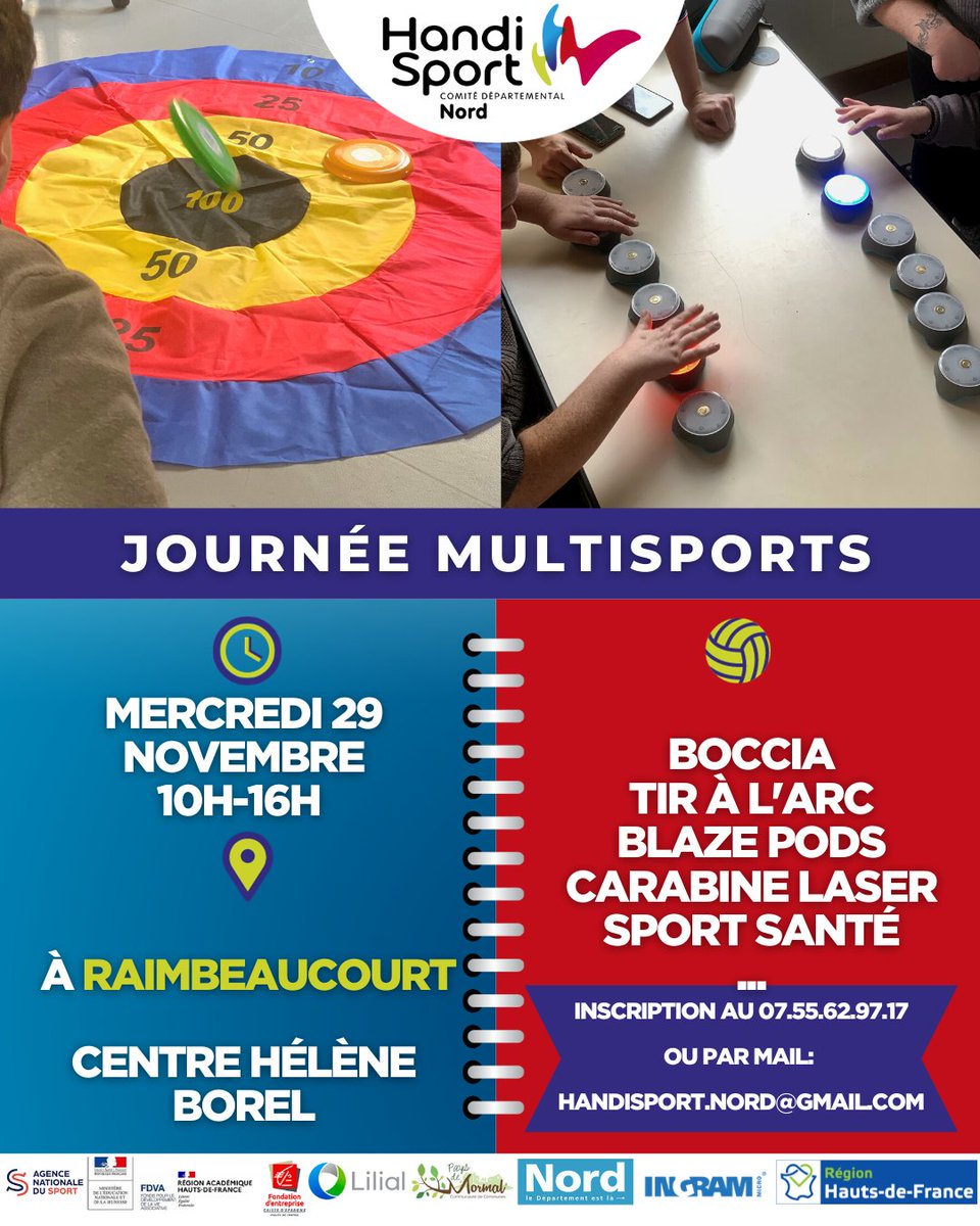 cdhandisport59's tweet photo. 🏹🥎EVENEMENT MULTISPORT🥎🏹

Dans 3 semaines, ce Mercredi 29 Novembre, sonne le départ des journées multisports du CDH59, au centre Hélène Borel de Raimbeaucourt (59283)

Un programme sportif riche vous attend ; n'hésitez pas à nous contacter pour vos questions et inscriptions https://t.co/xwRmsCzHuH