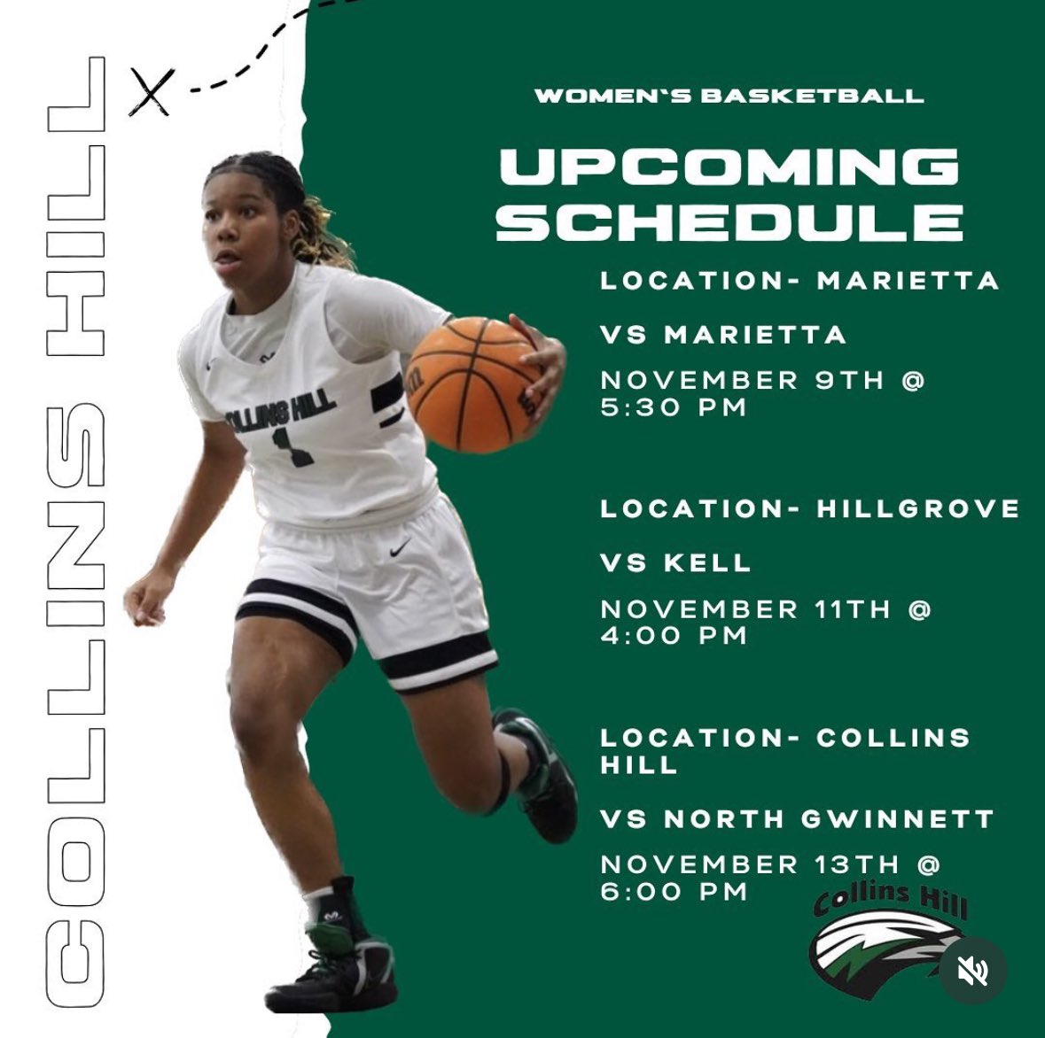 Check out the Lady Eagles 🦅this week as we kickoff the 23/24 season‼️
Scrimmage 11/9 vs. Marietta @ Marietta
Away game 11/11 vs. Kell @ Hillgrove
Leading up to the home opener against North Gwinnett  11/13
🦅🖤💚🏀💚🖤🦅