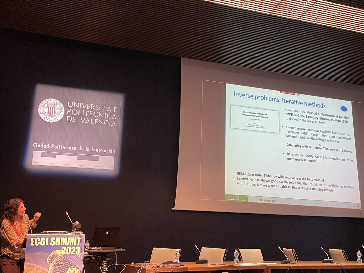 ecgisummit's tweet image. Dr. Judit Chamorro @jujuchser presents insights on &quot;Innovative regularization techniques for solving the inverse problem in electrocardiology&quot; at #ECGISummit2023.