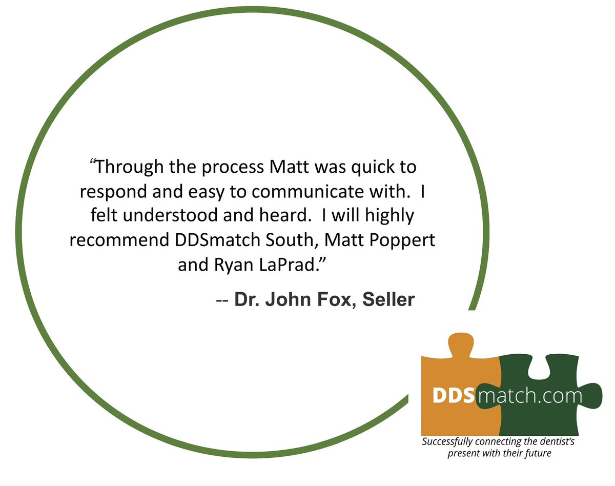 ddsmatchsouth's tweet image. Thank you for the kind words Dr. Fox! We were happy to assist in your transition- and wish you luck in your future endeavors!

ddsmatch.com

#ddsmatch #dds #practicetransition #dentalpractice #trustedtransition #GAdentist #FLdentist #ALdentist #TNdentist #ddsmatchsouth