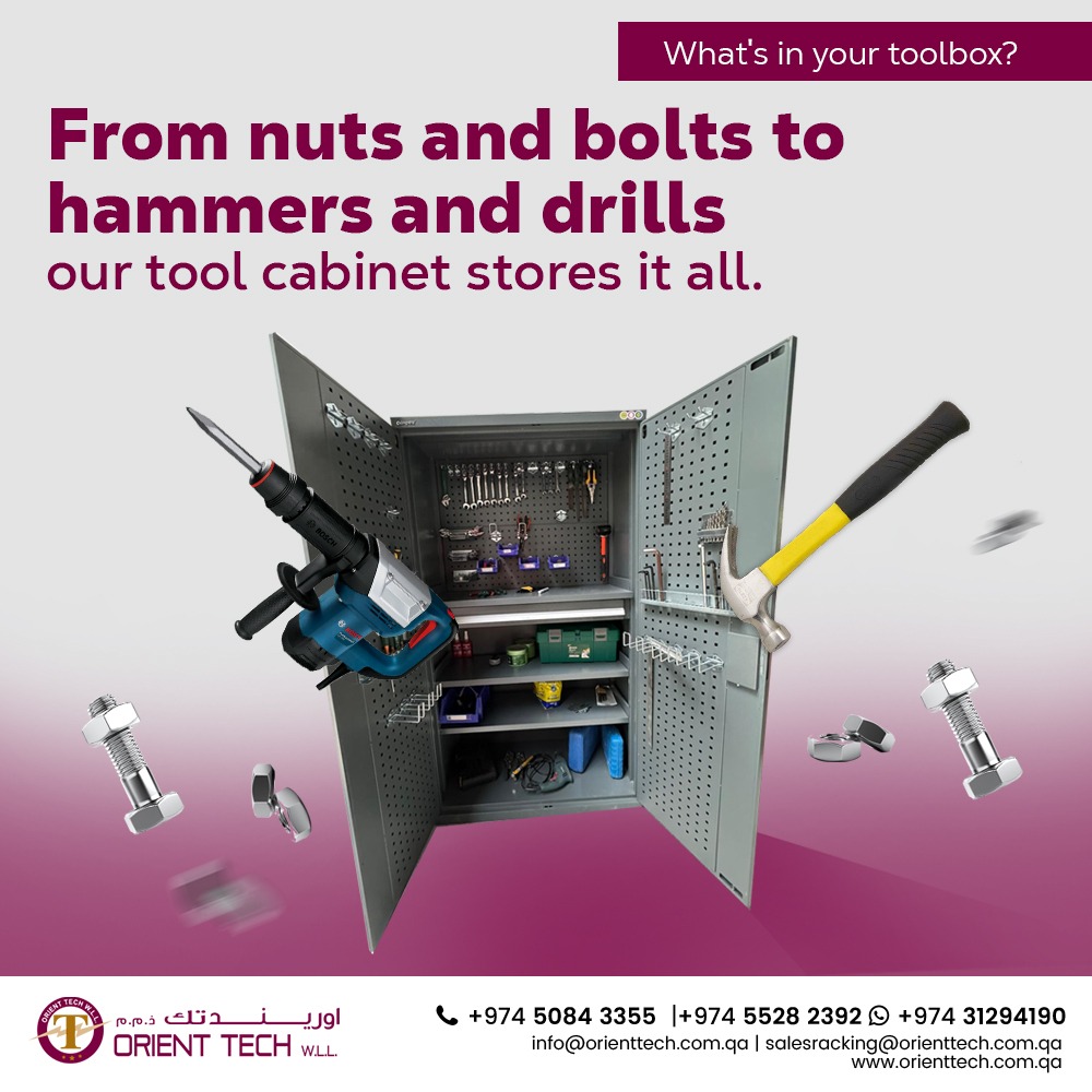 From the basics to the specialized, our tool cabinet's got it covered. 🔧 What's your must-have tool? 🛠️

#ToolboxEssentials #ToolCabinet #Racksandshelves #storagespace #storeeveythingyouneed #orienttechracking #qatar #storageneeds
