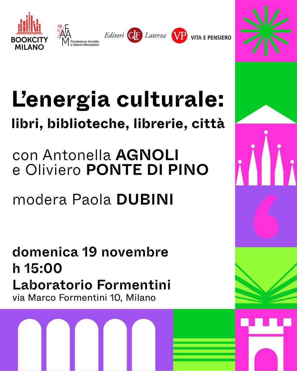 La #cultura è fonte di energia, crea fiducia nel domani anche grazie a #biblioteche e #librerie, ci ricorda @olivieropdp  autore di 'Cultura' che domenica #19novembre dialoga con @antoagnoli @editorilaterza e Paola Dubini @Unibocconi al @Lab_Formentini @FondMondadori 
#BCM23