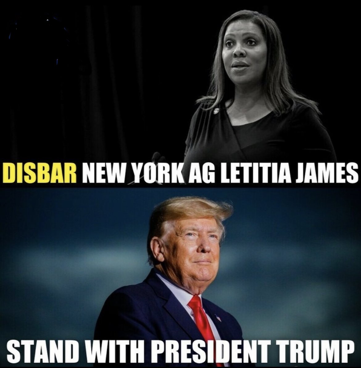The_Trump_Train's tweet photo. Do you think AG Letitia James should be disbarred for illegally prosecuting Donald Trump?

YES or NO? https://t.co/jNEtHxbNwI