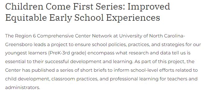 Link to the 'Children Come First' series of policy briefs for early learning. Important info for the early elementary years. Link: nationalp-3center.org/resources/chil…