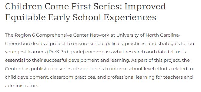 Link to the "Children Come First" series of policy briefs for early learning.  Important info for the early elementary years.  

Link:  nationalp-3center.org/resources/chil…
