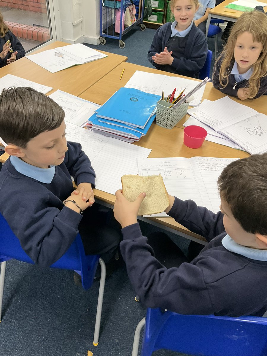 StBernardsep's tweet photo. T2 have started a bread experiment. We have predicted that the bread will get mould. We think bag 3 will have the most mould. The children will observe over time and see what happens. #stbScience https://t.co/YCjRxUSc9X