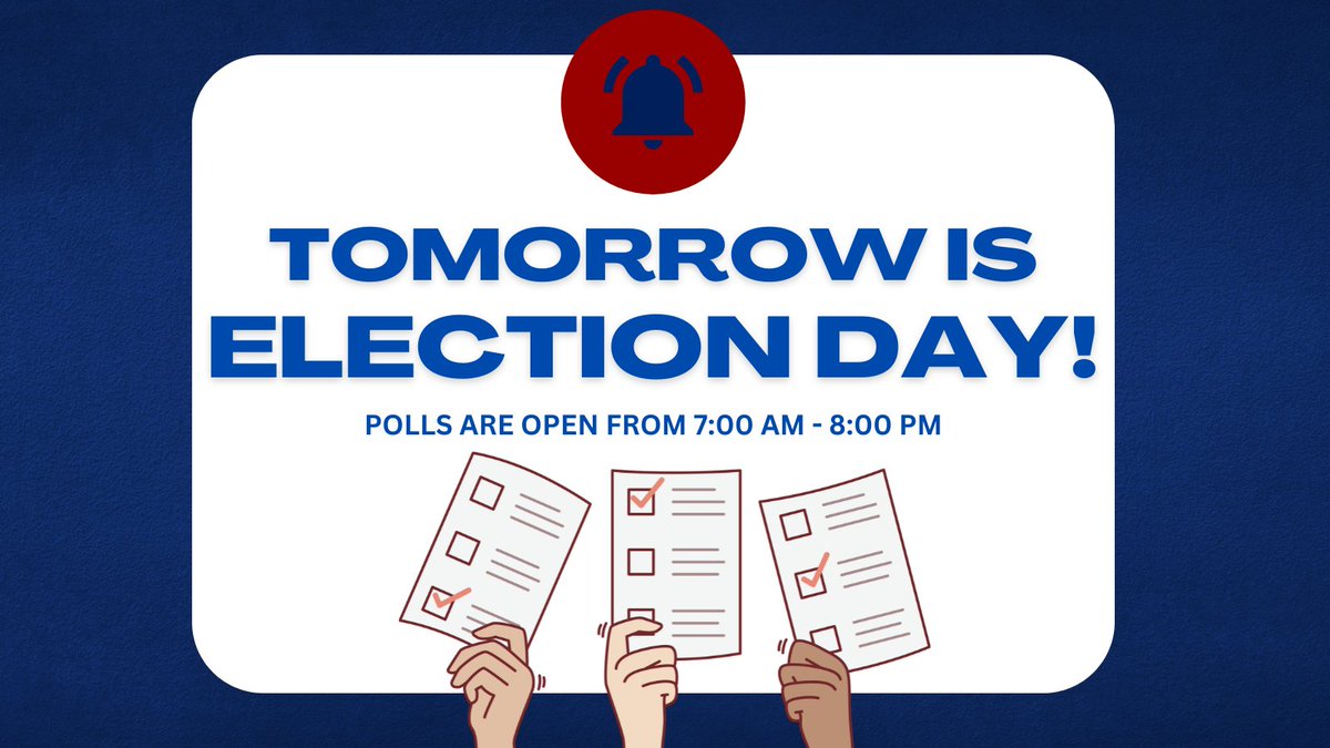 PennVoters (@pennvoters) on Twitter photo 🚨 TOMORROW IS ELECTION DAY 🚨
Polls are open from 7AM - 8PM! To find your polling place, visit vote.upenn.edu ✅ <a href="/PennVotes/">Penn Leads The Vote</a>
To learn more about what offices are on the ballot in Philadelphia, visit seventy.org ✅ <a href="/Committeeof70/">Committee of Seventy</a>
Happy Voting! 🗳️🎉 🚨 TOMORROW IS ELECTION DAY 🚨
Polls are open from 7AM - 8PM! To find your polling place, visit vote.upenn.edu ✅ <a href="/PennVotes/">Penn Leads The Vote</a>
To learn more about what offices are on the ballot in Philadelphia, visit seventy.org ✅ <a href="/Committeeof70/">Committee of Seventy</a>
Happy Voting! 🗳️🎉