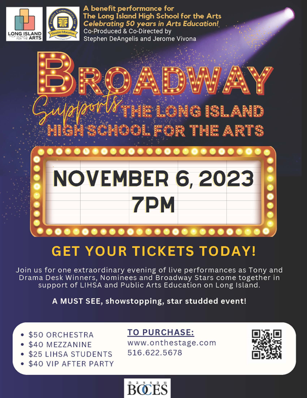 Tickets are still available for tonight's Broadway Supports LIHSA, a benefit performance for @NassauBOCES Long Island High School for the Arts. longislandhighschoolforthearts.org/gettickets