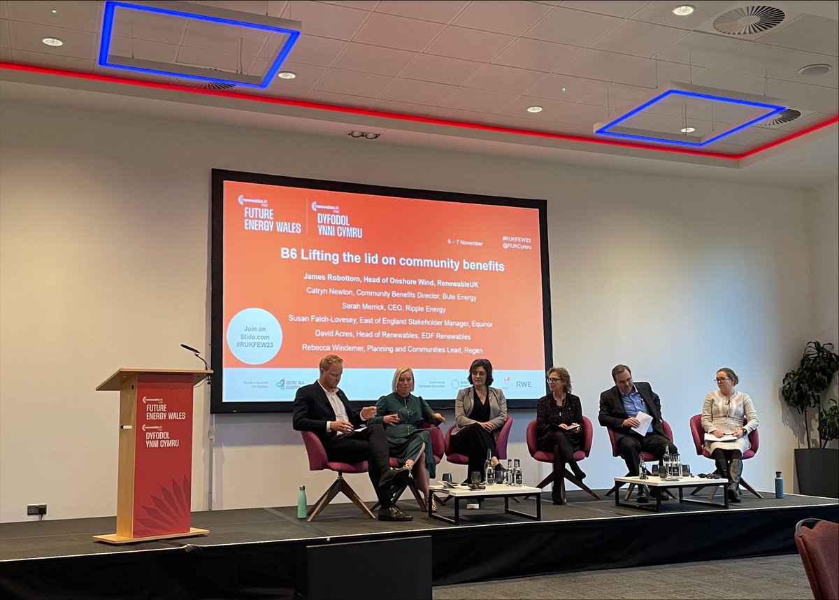 Our #CommunityBenefit Director @CatrynNewton is speaking on a panel at #RUKFEW23 @RUKCymru, highlighting how #OnshoreWind can deliver real benefits to local communities