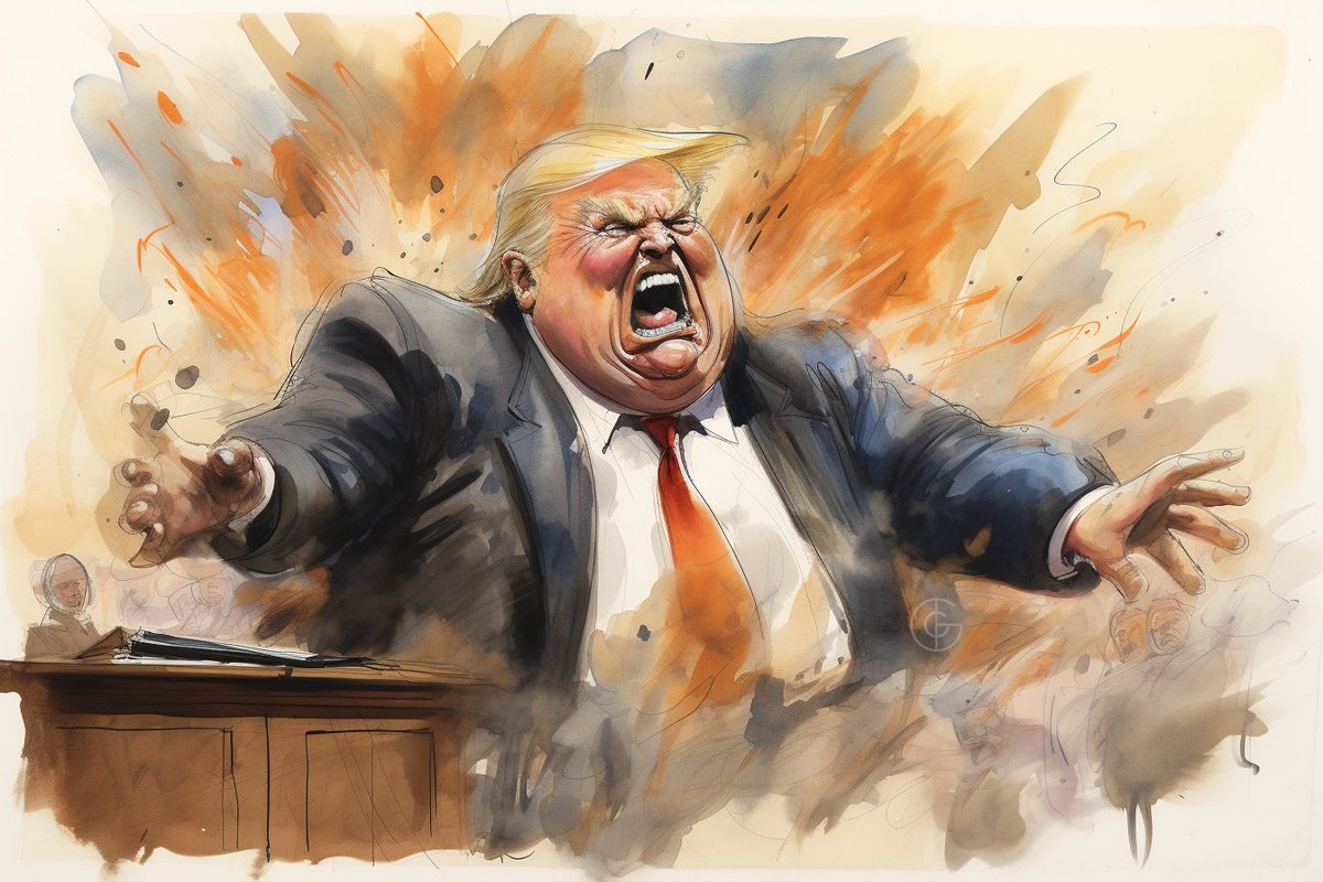 thegreatgig8's tweet image. Just in - Courtoom sketch of Donald Trump reacting to Judge Erdogon's request that he stop making political speeches during testimony. #TrumpTrial #TrumpisaNationalDisgrace #VoteBlue
