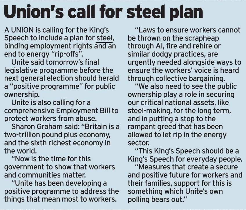 .<a href="/unitetheunion/">Unite the union: join a union</a> has been developing a positive programme to address the things that mean most to workers, like #PublicOwnership playing a role in securing our critical national assets, like steel-making, for the long term. <a href="/UniteEconomy/">Unite For A Workers' Economy</a> #UKSteel
