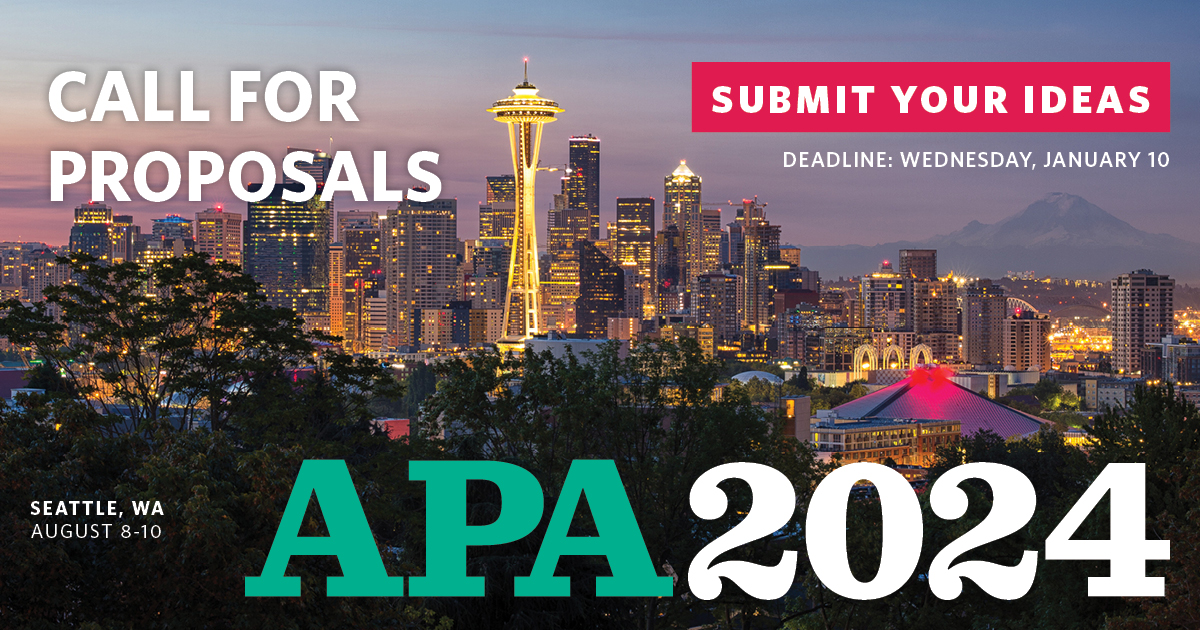 The #APA2024 Call for Proposals is open! Make plans now to share your work with the field—submit proposals for sessions, posters, continuing education workshops, and Psych Science in 3 before the January 10 deadline.

Learn more: at.apa.org/nn0