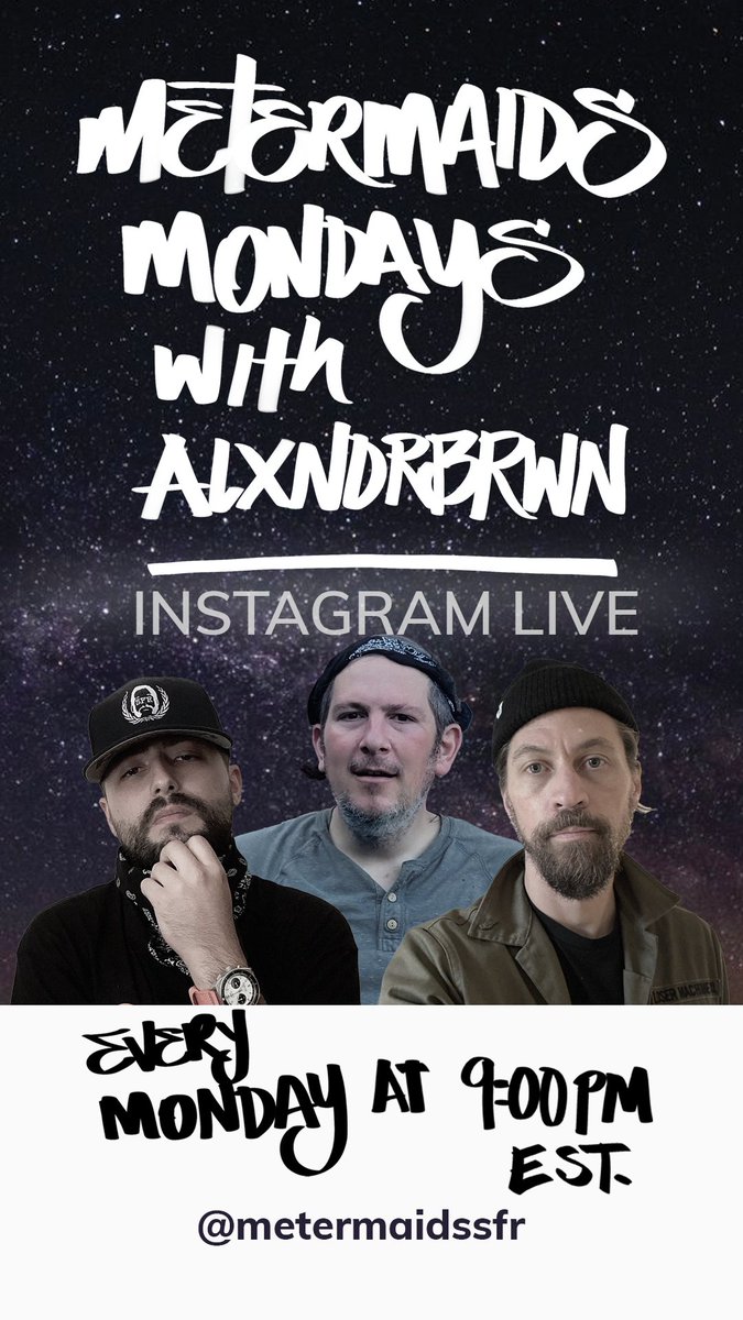 Metermaids's tweet photo. Tonight is the inaugural METERMAIDS MONDAY on IG. We're jumping on at 9PM EST. Maybe only seven people show up. That's cool. Those seven people are gonna get HOOKED THE FUCK UP.

You want tour horror stories? See how much money it takes for Sentence to shimmy with no shirt on? https://t.co/vLtVpS45HF