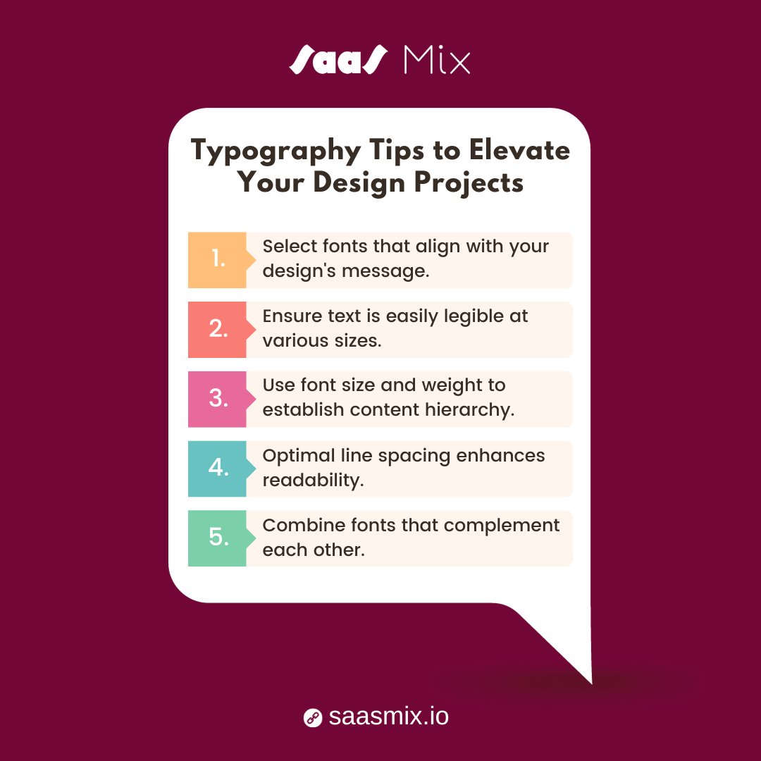 Elevate Your Design Skills with Typography Tips for Stunning Projects. 

Let Your Typography Speak Volumes! 📝🔠 

#TypographyTips #TypefaceSelection #DesignTypography #TypographyHierarchy #FontPairing #SaaSMix