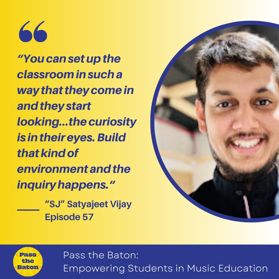 Episode 57 is out! We talked to SJ about his transition from a traditional, teacher-centered approach to a more #inquiry-based, student-centered style. 📹 youtu.be/S3H8hk2f4Cw 🎤 spoti.fi/40oZPly 🎤 apple.co/40oZTli #PasstheBatonBook #tlap #musiced