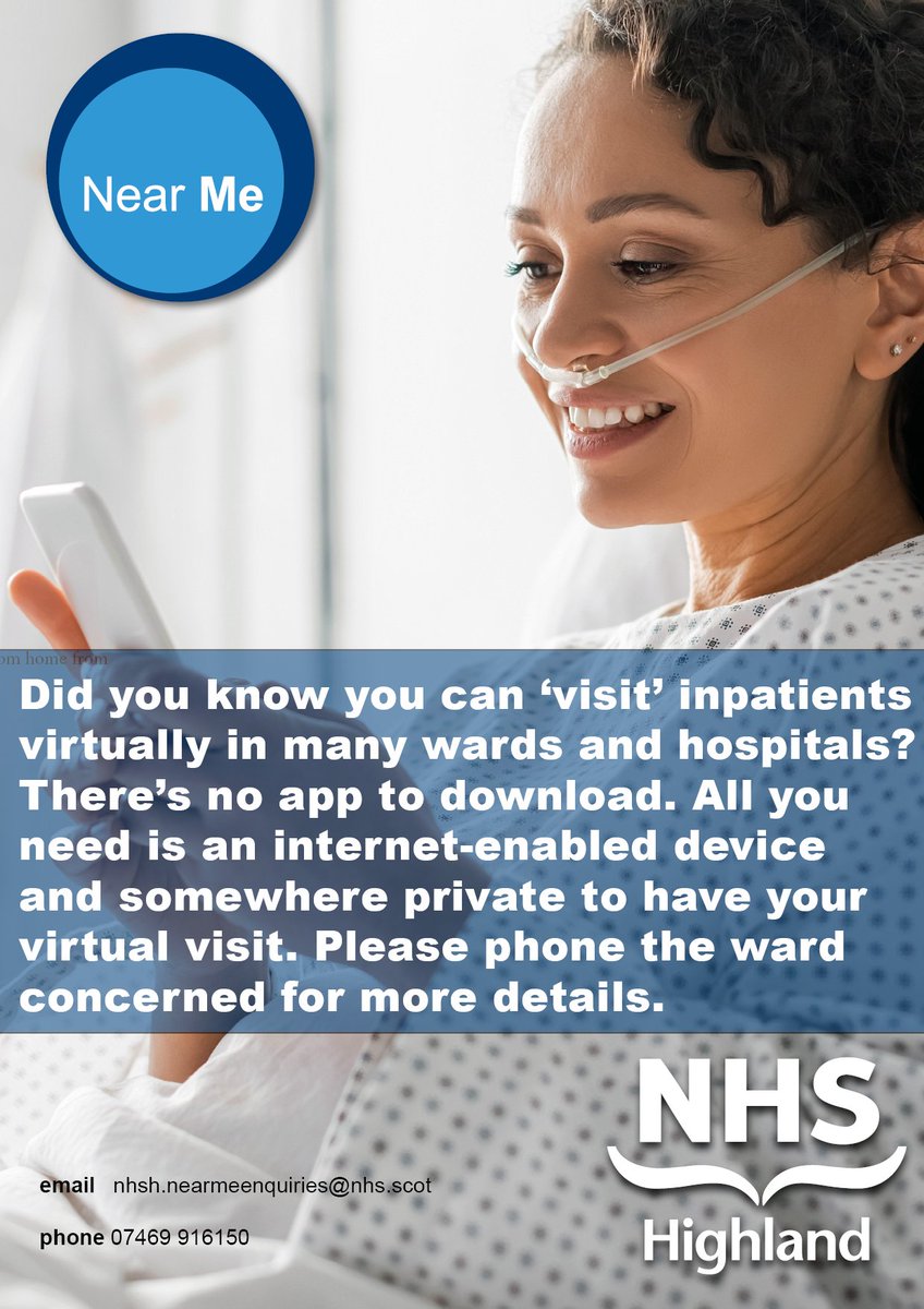 Did you know you can ‘visit’ inpatients virtually in many wards and hospitals? There’s no app to download. All you need is an internet-enabled device and somewhere private to have your virtual visit. Please phone the ward concerned for more details.