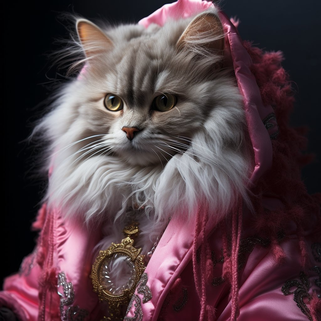 Matdevwebauto78's tweet photo. "Baroque meets future in this neon-lit scene! 🌌🐾 Our cat model rocks a fluffy pink coat, blending bold fashion with a sci-fi twist. #FuturisticFeline #BaroqueStyle #NeonGlow 🚀💖 #promptShare https://t.co/LxgFw0HLDY