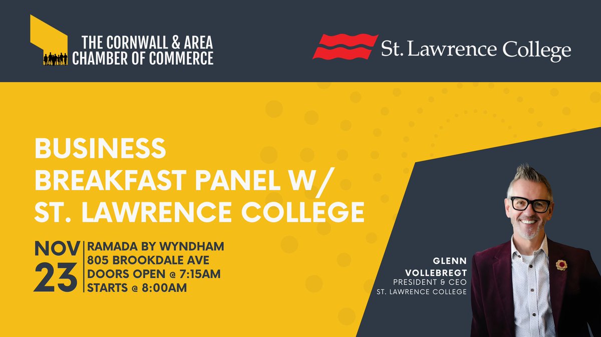 Oh, Hi there!

Join us for Business Breakfast with SLC featuring President &amp; CEO Glenn Vollebregt &amp; team. Connect, learn about funding opportunities, and leave with actionable insights for your business growth.

More info &amp; Register -> cornwallchamber.com/event/business…