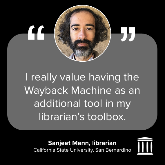 Sanjeet Mann is a librarian on a mission. Working at California State University, San Bernardino, Mann helps computer science & business students better understand the cultural roots of new technologies using the @waybackmachine. ▶️ blog.archive.org/2023/11/06/usi…