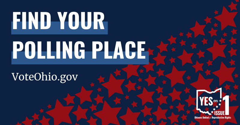 OURR2023's tweet photo. It’s Election Day, Ohio! We need to get out and #VoteYesOnIssue1 to stop Ohio’s extreme abortion ban once and for all. 

Do you know where your polling place is? 🗳️