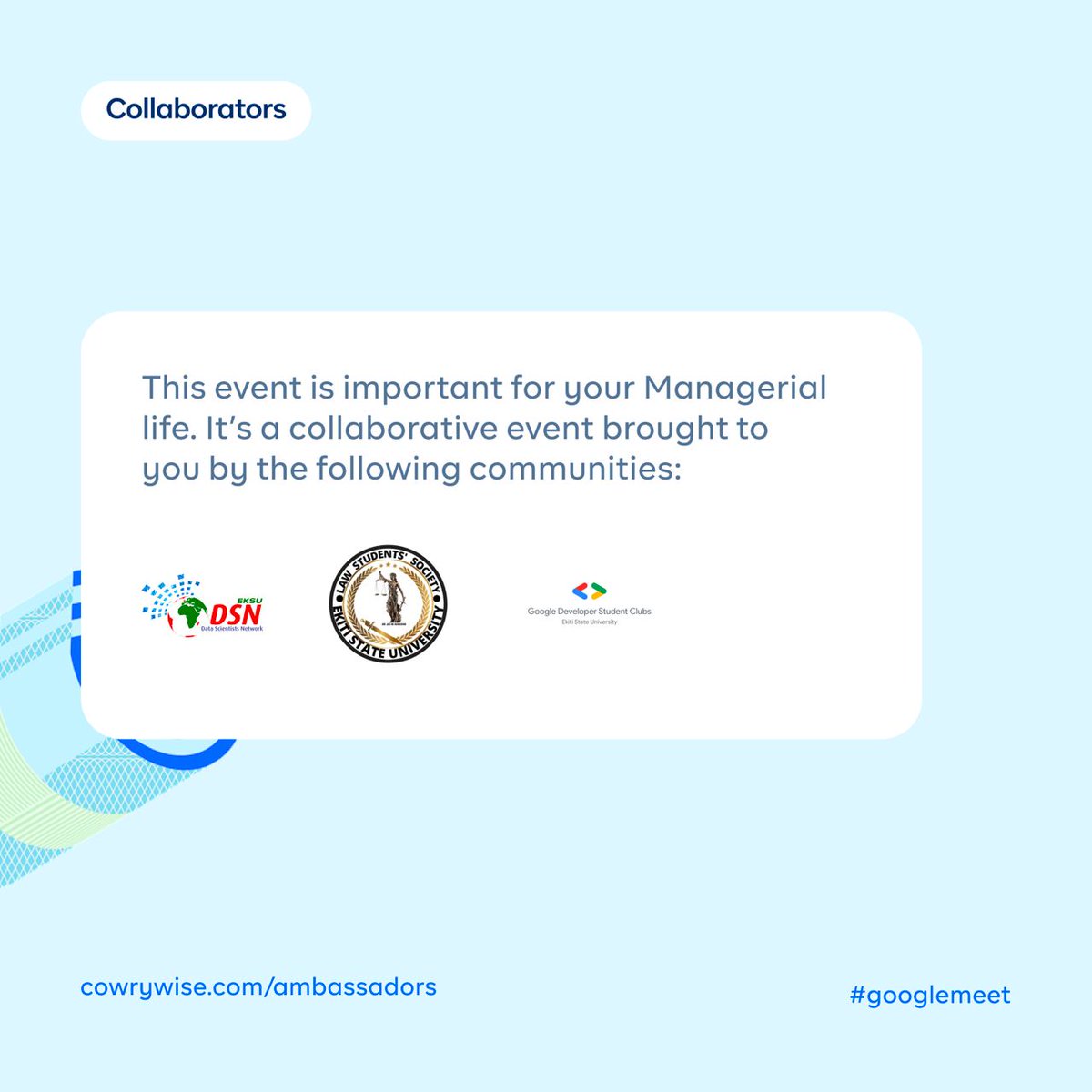 gdg_Eksu's tweet image. We are thrilled to publicize a remarkable partnership as four vibrant communities within Ekiti State University unite with Cowrywise. 

Event Theme: Mastering the art of money management.

Register here 👇👇
bit.ly/Cowrywiseeksue…

#gdgssa #learnwithgdsceksu #FinancialEducation