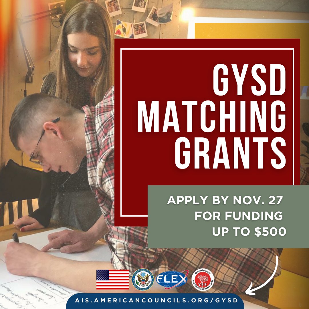 All #YESAlumni! Apply to the GYSD Matching Grants program! For Global Youth Service Day, all alumni are eligible for $500 grants (cost-share is required). Applications close on November 27. Apply here: bit.ly/3QrhbK3.
#GYSD2023 #ExchangeOurWorld