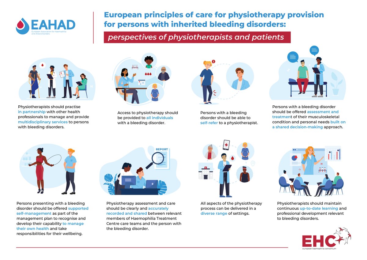 Check the European Principles of Care for #physiotherapy provision for persons with inherited bleeding disorders eahad.org/eahad-projects…! Now accessible in multiple languages: Dutch, English, Finnish, French, German, Italian, Norwegian, Spanish, Swedish and Turkish! 🌍 #EAHAD