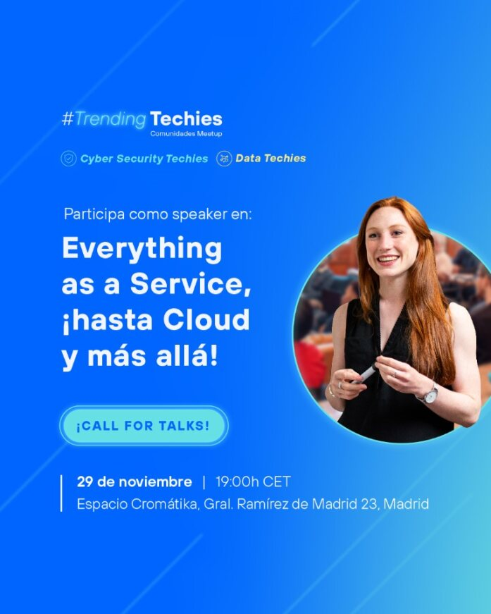 TelefonicaTech's tweet photo. 📢 ¡Llamando a oradores! ¿Tienes ideas innovadoras sobre #Cloud y su impacto en el futuro? Participa como speaker en nuestro #TrendingTechies Meetup.
📅Marca la fecha: 29 nov. en Espacio Cromátika, Madrid. ¡Tu charla podría inspirar a todos!
+ info: https://t.co/pitzU6NtV6 https://t.co/wVRnOOXuig