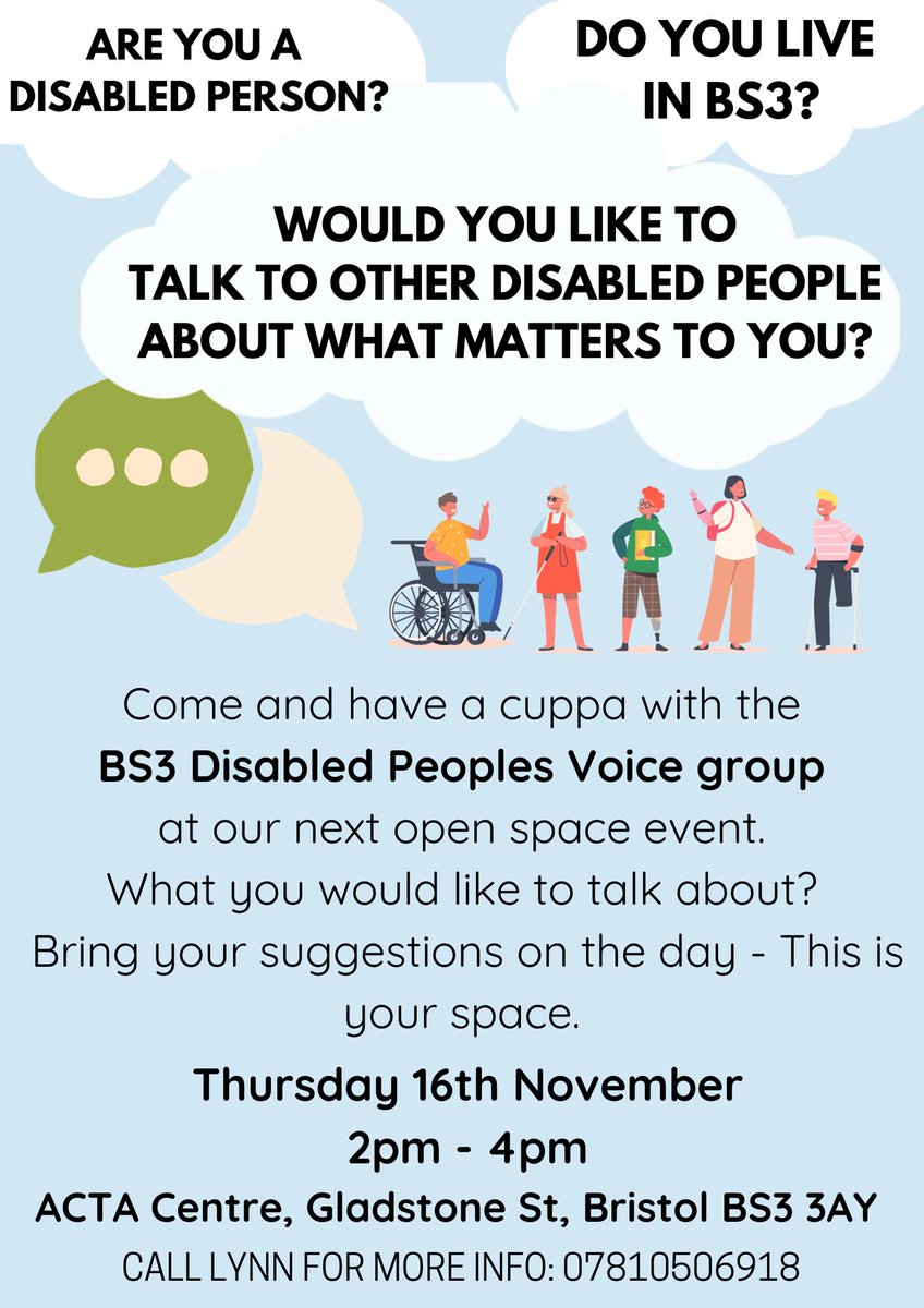 Please see attached a flyer with details on the next BS3 Disables Peoples Voice event ‘As disabled people, what are the opportunities and challenges you might want to talk about and bring to this open space.’ Bring a question which fits this broad question. #Disability #BS3