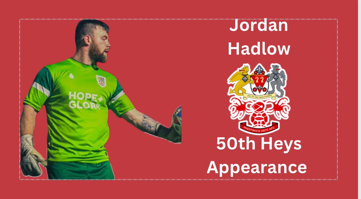 Congratulations to our goalkeeper <a href="/jordan_hadlow/">Jord</a> who made his 50th appearance for Heys in our win at Colne on Saturday 👏👏
