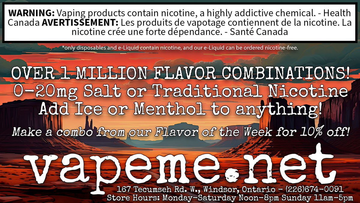 vapemedotnet's tweet image. New! #vapeme FOTW combos! Thousands of possibilities! 10% off.
0-20mg Salt or Traditional Nicotine/Adjustable VG %!
Try Castaway by itself or combo'd up with one or two more flavors!
vapeme.net/shop/e-liquid-…