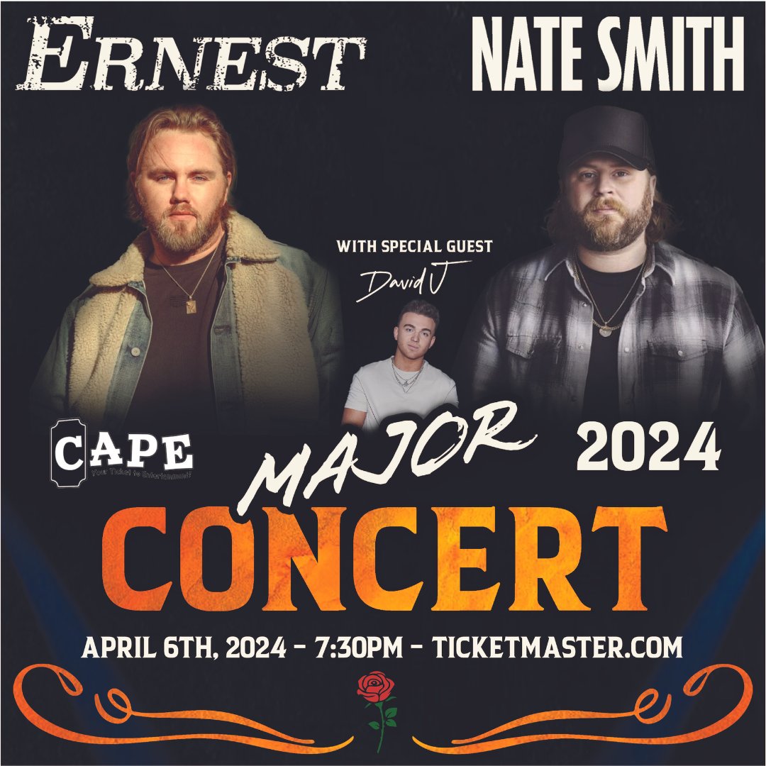 🚨ON SALE NOW 🚨

ALL tickets are $55! Grab the best seats before they're gone! 👏🤠
🎟tinyurl.com/5n99y7wu

Platinum selling artist Ernest and ACM New Male Artist of the Year Nominee Nate Smith will take the SNHU Arena stage on Saturday, April 6th at 7:30PM