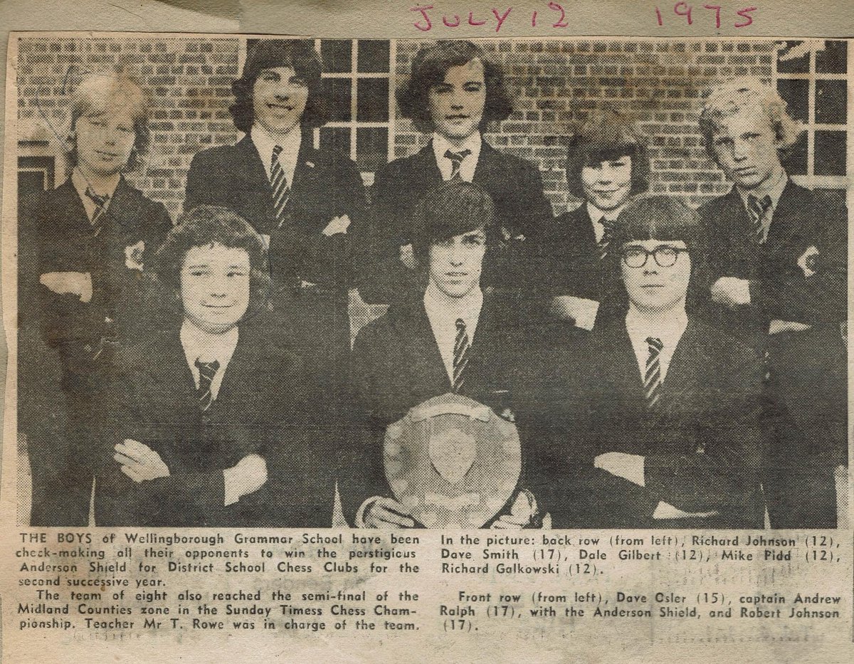 The 15 year old me - first left on the front row - is looking very pleased with himself after Wellingborough Grammar won the district schools chess championships. We even made the local paper.