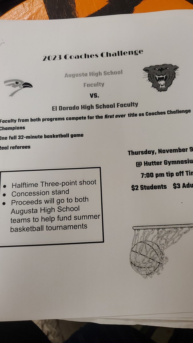 LadyOrioleBask1's tweet photo. Come support the basketball teams on Thursday. Coaches Challenge game against El Dorado.
$2 Students $3 Adults 
#OriolePride #BePrepared #EnergyGivers https://t.co/BrYSNbgdJu