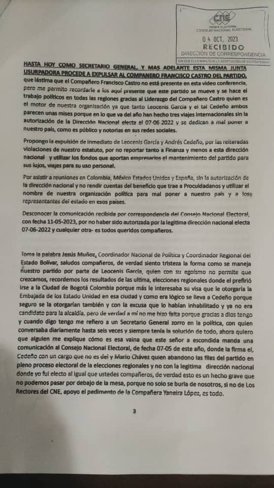 tovar_yarnaldo's tweet photo. #AHORA | La crisis interna en #Prociudadanos se mantiene latente. Así me lo ha confirmado un integrante de la DN hace minutos. Me hizo llegar un acta donde los secretarios en los estados aprueban la #expulsion de Leocenis García el día 24/05/23 y designan a una nueva (Hilo+) https://t.co/hXz0rwP0hn