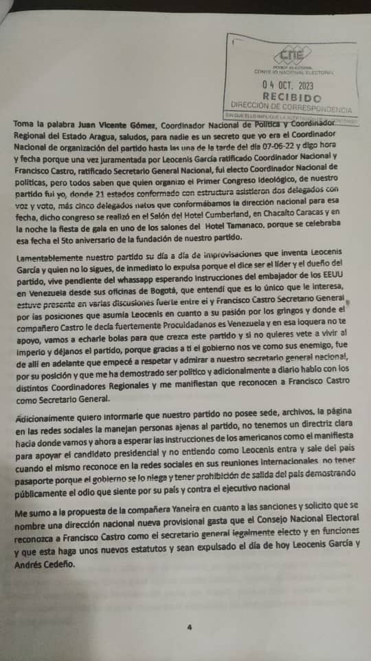 tovar_yarnaldo's tweet photo. #AHORA | La crisis interna en #Prociudadanos se mantiene latente. Así me lo ha confirmado un integrante de la DN hace minutos. Me hizo llegar un acta donde los secretarios en los estados aprueban la #expulsion de Leocenis García el día 24/05/23 y designan a una nueva (Hilo+) https://t.co/hXz0rwP0hn