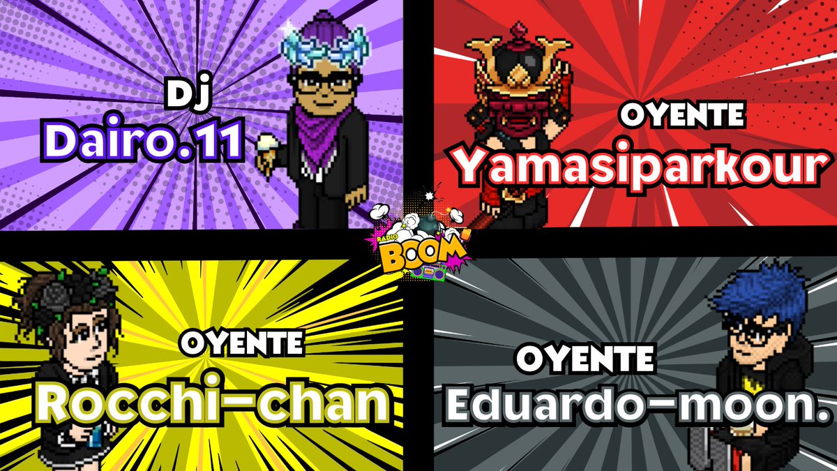 🥳 Felicitamos a los 4 destacados de la semana pasada en radioboomhb.com ✨

<a href="/Dairo_11_/">Dairo</a> > Dj
#Yamasiparkour > Oyente
#Rocchi-Chan >Oyente
#Eduardo-moon. > Oyente

👏Muchas gracias por su apoyo y motivacion😍