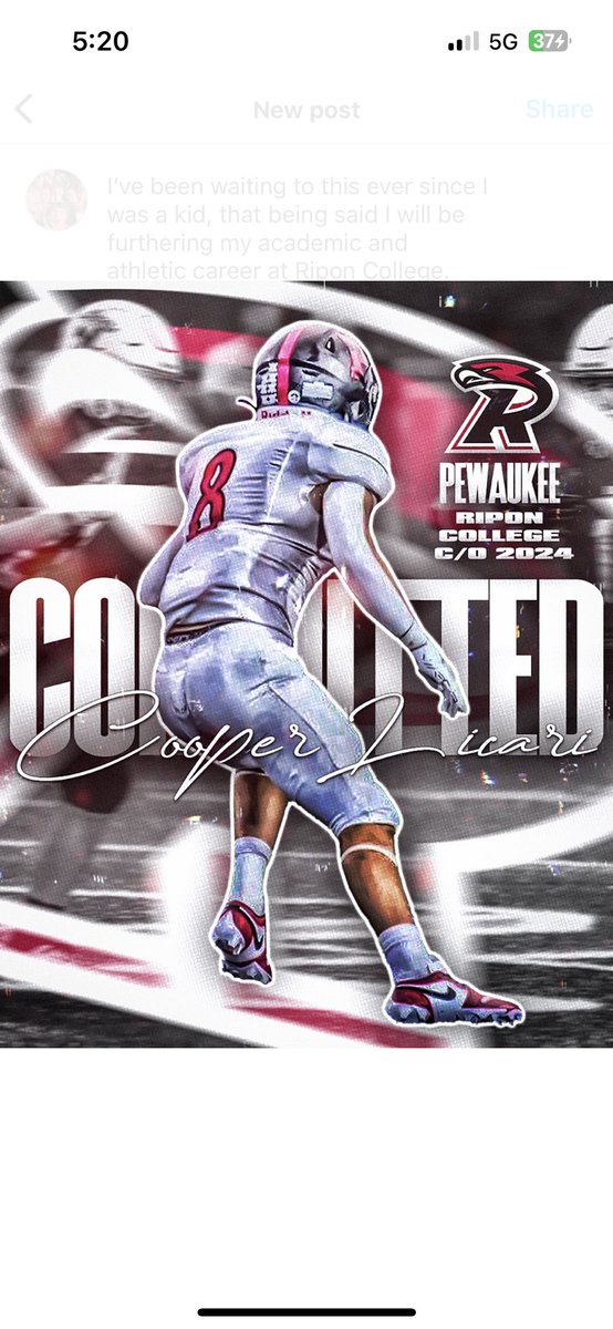 Cooper Licari (@cooperlicari) on Twitter photo Committed! Want to give a big thanks you to <a href="/coach_hepp/">Coach Hepp</a> and <a href="/Jmar56/">Jake Marshall</a> for the amazing opportunity to play at the next level. Also would like to thank <a href="/TMindst/">THEMindst</a> and <a href="/PHSPirateFB/">Pewaukee HS Football</a> for guiding and helping me along the way #BeRed
<a href="/MJ_NFLDraft/">Mark Johnson</a> <a href="/travisWSN/">Travis Wilson</a> <a href="/jimlicari/">Jim Licari</a> <a href="/PrepRedzoneWI/">Prep Redzone Wisconsin</a> Committed! Want to give a big thanks you to <a href="/coach_hepp/">Coach Hepp</a> and <a href="/Jmar56/">Jake Marshall</a> for the amazing opportunity to play at the next level. Also would like to thank <a href="/TMindst/">THEMindst</a> and <a href="/PHSPirateFB/">Pewaukee HS Football</a> for guiding and helping me along the way #BeRed
<a href="/MJ_NFLDraft/">Mark Johnson</a> <a href="/travisWSN/">Travis Wilson</a> <a href="/jimlicari/">Jim Licari</a> <a href="/PrepRedzoneWI/">Prep Redzone Wisconsin</a>
