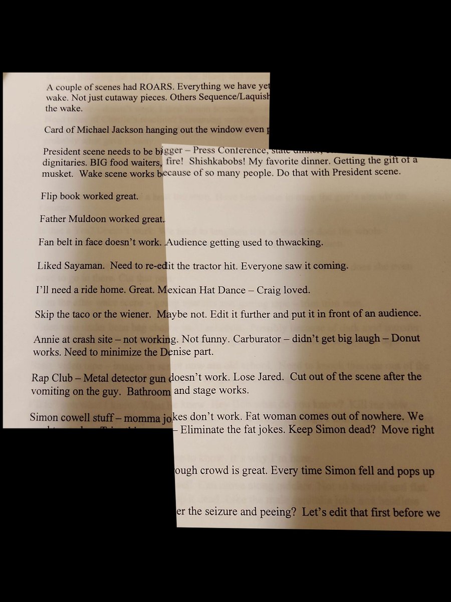 SpoofMasters's tweet photo. Production/feedback notes for Scary Movie 3, 5.15.03. From Robert Weiss archives. ©nohotrader #scarymovie #ScaryMovie3 #2003 #davidzucker #patproft #craigmazin #productionnotes #notes #comedy #spoof #annafaris #simonrex #charliesheen #deniserichards https://t.co/9SrHFIDSkq