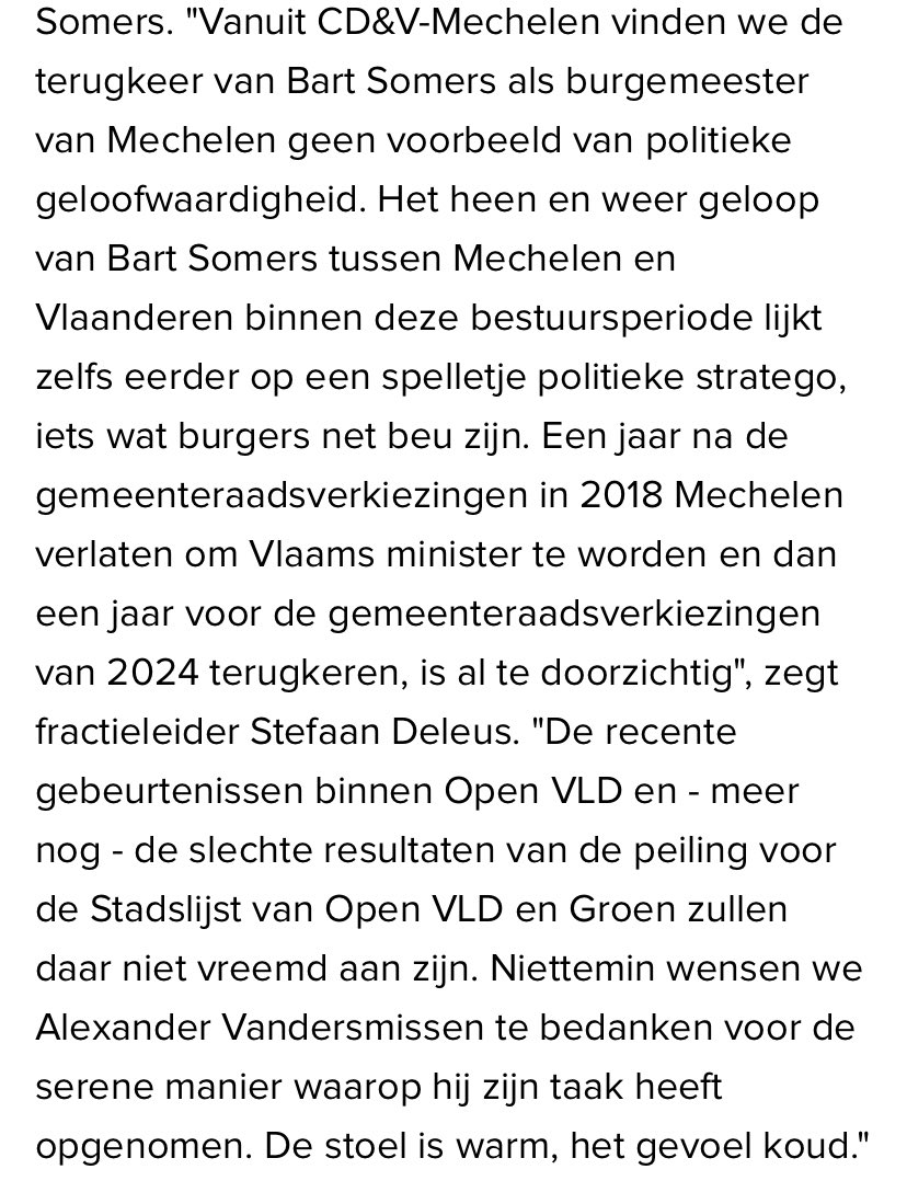 “De stoel werd warm gehouden, het gevoel is eerder wel koud” Onze reactie over het nieuws van <a href="/BartSomers/">Bart Somers</a> 👇

share.belga.press/news/616f1c2b-…
