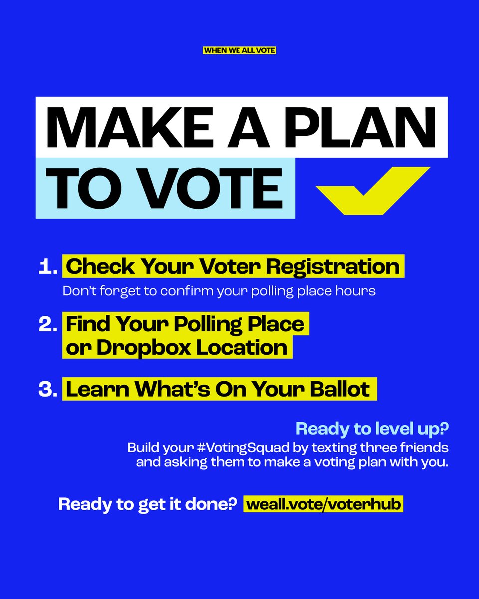 Valerie Jarrett (@valeriejarrett) on Twitter photo Our vote is our voice and our power. Before you head to the polls, visit <a href="/WhenWeAllVote/">When We All Vote</a>'s voter hub and make sure you have everything you need to make your voice heard this Election Day 📷weall.vote/voterhub. Our vote is our voice and our power. Before you head to the polls, visit <a href="/WhenWeAllVote/">When We All Vote</a>'s voter hub and make sure you have everything you need to make your voice heard this Election Day 📷weall.vote/voterhub.