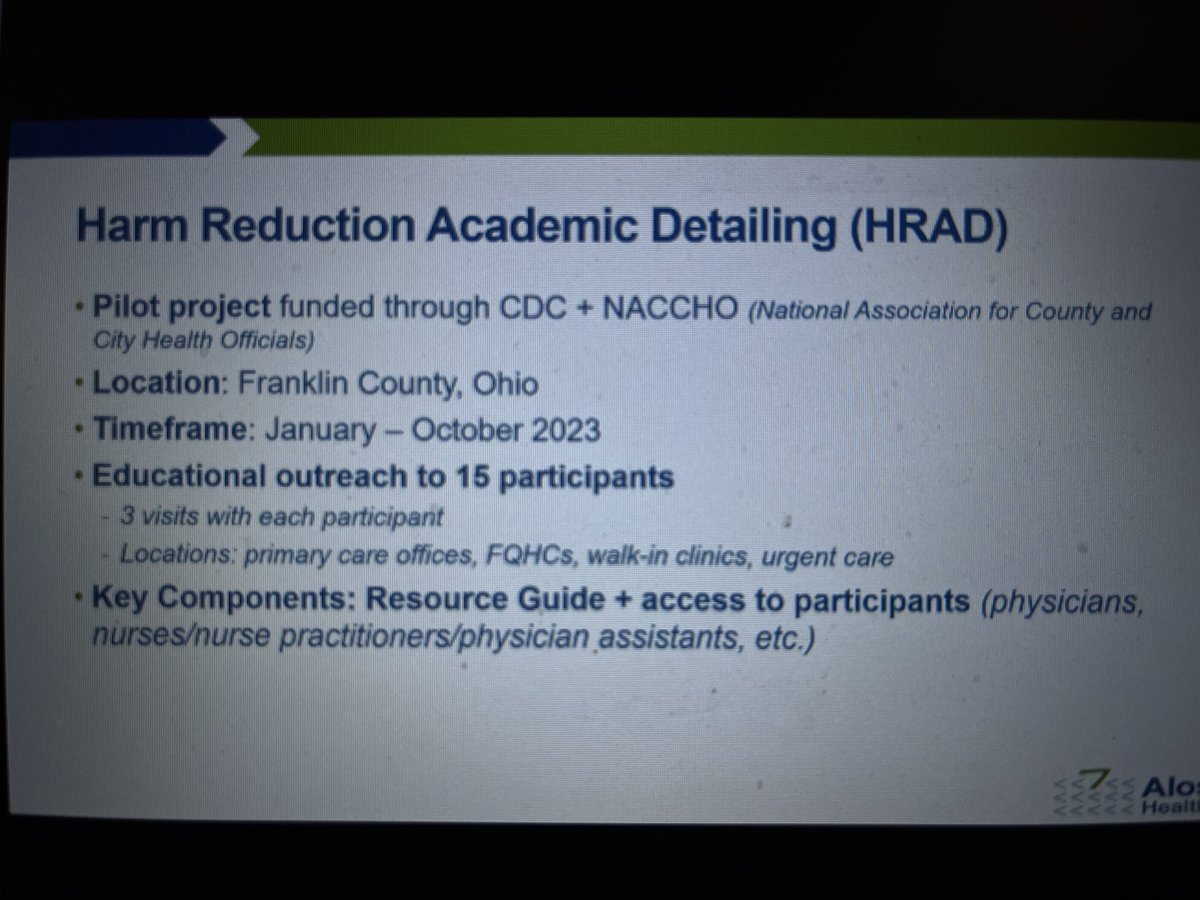 NaRCAD's tweet photo. Shout out to Katarina Frank, MD, &amp; our colleagues ⁦@NACCHOalerts⁩ for their work with ⁦@AlosaHealth⁩ @ ⁦@NaRCAD⁩ to increase #harmreduction for people who use drugs #academicdetailing #narcad2023 https://t.co/5b0dLSLiPS