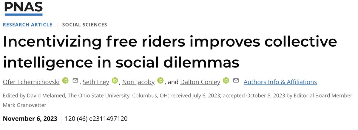 Nori Jacoby (@norijacoby) on Twitter photo We are excited to share our new paper “Incentivizing free riders improves collective intelligence in social dilemmas” , just published in PNAS, <a href="/OTchernichovski/">Ofer Tchernichovski</a>, <a href="/enfascination/">Seth Frey, now on 🦋🦋🦋</a>, <a href="/norijacoby/">Nori Jacoby</a>, and <a href="/daltonconley/">Dalton Conley</a> pnas.org/doi/10.1073/pn… 1/n We are excited to share our new paper “Incentivizing free riders improves collective intelligence in social dilemmas” , just published in PNAS, <a href="/OTchernichovski/">Ofer Tchernichovski</a>, <a href="/enfascination/">Seth Frey, now on 🦋🦋🦋</a>, <a href="/norijacoby/">Nori Jacoby</a>, and <a href="/daltonconley/">Dalton Conley</a> pnas.org/doi/10.1073/pn… 1/n