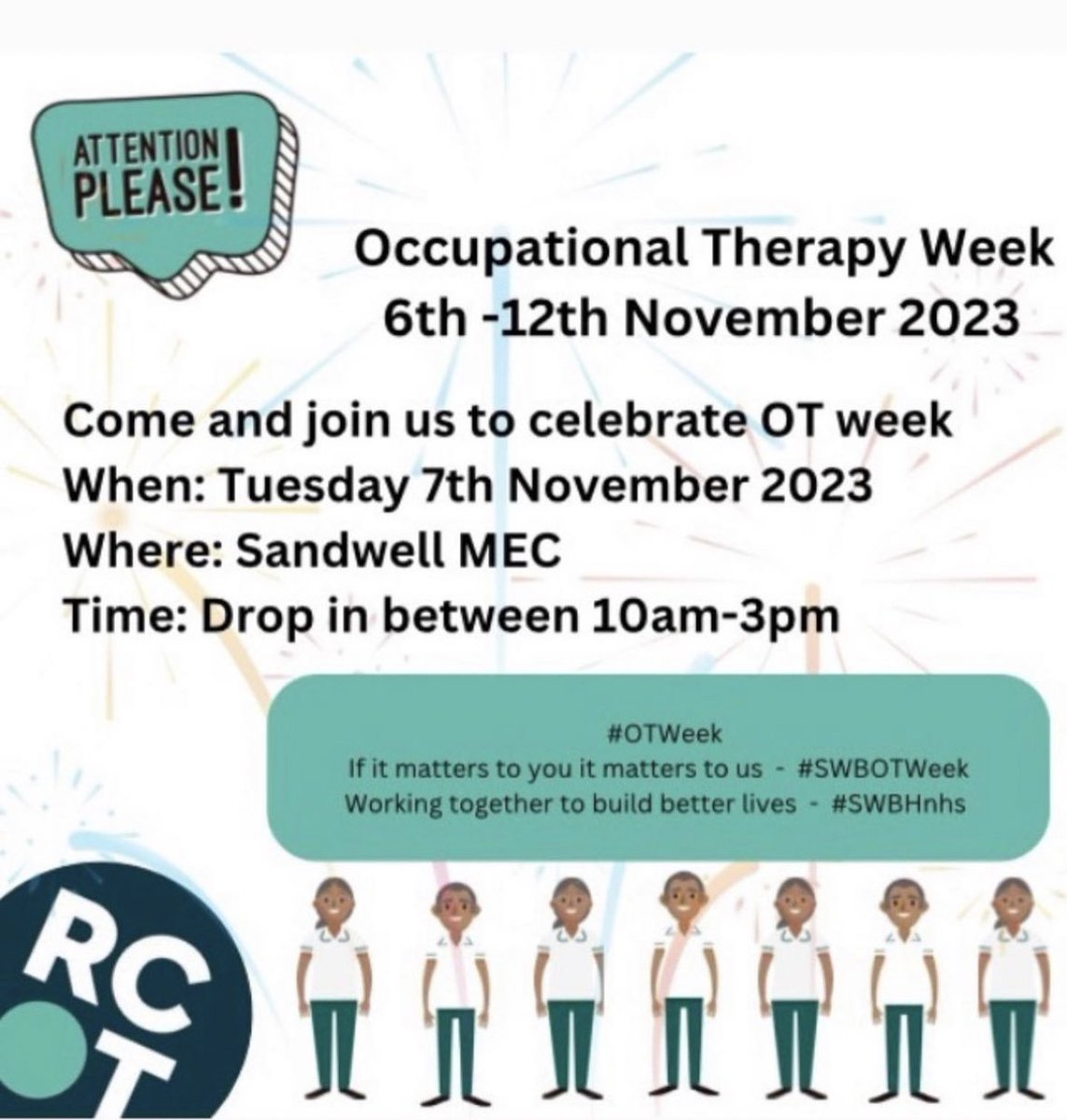 Sophie Whiles (@sophiewhilesot) on Twitter photo 🚨ATTENTION PLEASE!🚨
Please come and visit Sandwell MEC at <a href="/SWBHnhs/">SWB NHS Trust</a> tomorrow and learn about the different <a href="/swb_OT/">SWB_OT</a> specialities and teams! I will flying the flag for ‘OT on ITU’ 💚 <a href="/CriticalCareOT/">Critical Care Occupational Therapist</a> <a href="/theRCOT/">Royal College of Occupational Therapists</a> <a href="/Global_ICU_OTs/">Global Critical Care OT Network</a> <a href="/OTalk_/">#OTalk</a> <a href="/SWBQuality/">SWB Quality & Learning</a> #OTWeek2023 #SWBHNHS 🚨ATTENTION PLEASE!🚨
Please come and visit Sandwell MEC at <a href="/SWBHnhs/">SWB NHS Trust</a> tomorrow and learn about the different <a href="/swb_OT/">SWB_OT</a> specialities and teams! I will flying the flag for ‘OT on ITU’ 💚 <a href="/CriticalCareOT/">Critical Care Occupational Therapist</a> <a href="/theRCOT/">Royal College of Occupational Therapists</a> <a href="/Global_ICU_OTs/">Global Critical Care OT Network</a> <a href="/OTalk_/">#OTalk</a> <a href="/SWBQuality/">SWB Quality & Learning</a> #OTWeek2023 #SWBHNHS