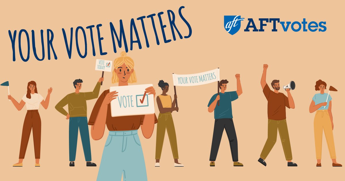 Today is #ElectionDay, so make sure to make your voice heard and support the pro-public education, pro-healthcare candidates in your area that are working to create #RealSolutionsForKids.

Learn more about AFT's priorities and how to take action at aftvotes.org. 🗳️