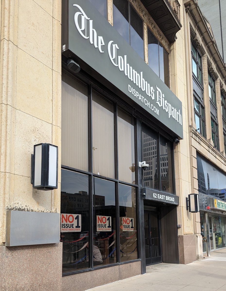 the right-wing center for christian virtue purchased this building from gannett in july but hasn't changed the signage, so to passersby it just looks like the city's paper of record has taken a no stance on issue 1.