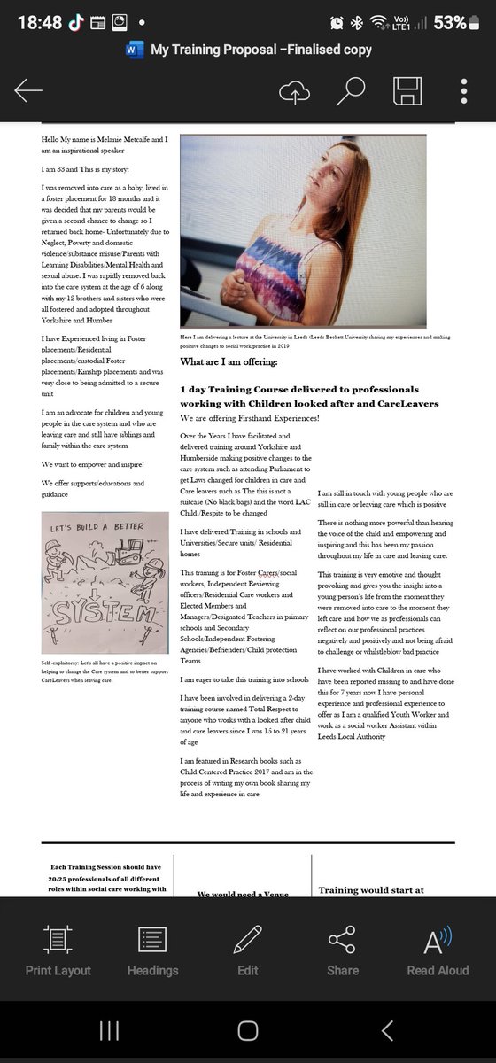 melmetcalfe2's tweet photo. Hello to all -This is my training programme which I'm offering to all professionals who work with looked after children and care Leavers. Iv been delivering this training since I was 15 years of age it's my passion to make positive changes to the care systems in England. https://t.co/IaOSdLqHqC